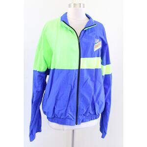 Vtg 90s Mens Blue Neon Green Powerade Zip Front Windbreaker Track Jacket Size L
